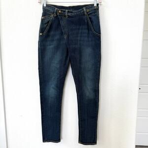 R13 X-Over Crossover Jeans Size 27 Made in Italy Distressed Dark Wash Denim